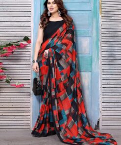 Women's Georgette Printed Saree with Unstitched Blouse Piece Pack of 3