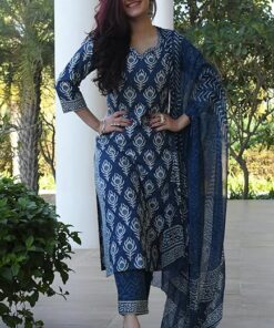 KLOSIA Women Blue Indigo Printed kurta Set With Dupatta