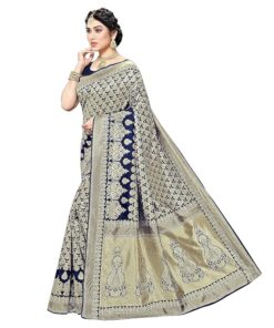 Women's Trendy Banarasi Kanjivaram Navy Color Art Silk Saree with Blouse Material