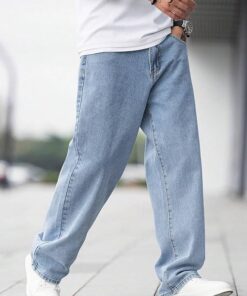 Men Relaxed Fit Mid Rise Baggy Light Blue Jeans