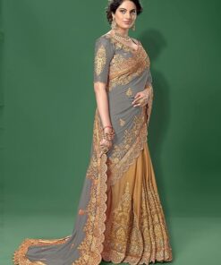 Women's Silk Heavy Embroidery Work half half sarees for women