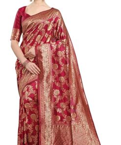 EthnicJunction Women's Kanchipuram Silk Half and Half Woven Saree With Blouse Piece