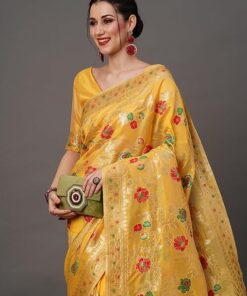 Women's Woven Design Zari Work Banarasi Silk Saree With Unstitched Blouse