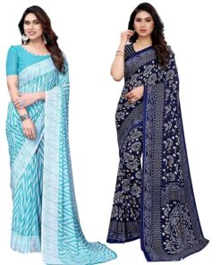 Women's Printed Georgette Saree With Blouse Piece Combo Pack of 2