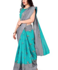 Women's Woven Cotton Blend Saree With Blouse Piece