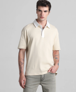 BEIGE COTTON OVERSIZED POLO T-SHIRT