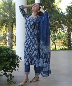 KLOSIA Women Blue Indigo Printed kurta Set With Dupatta