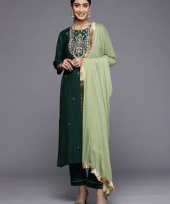 Ethnic Motifs Embroidered Regular Kurta with Trousers & Dupatta