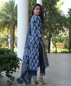 KLOSIA Women Blue Indigo Printed kurta Set With Dupatta