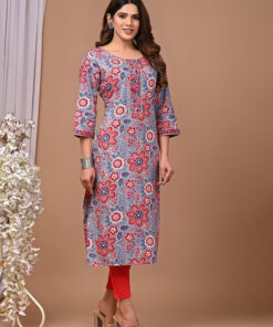 Floral Printed Round Neck Straight Kurta