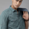 Men Teal Blue Regular Fit Self Design Pure Cotton Casual Shirt