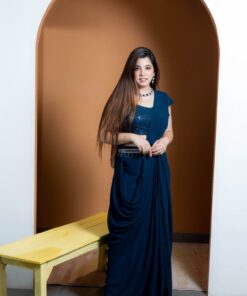 Blue Drape Saree With Belt