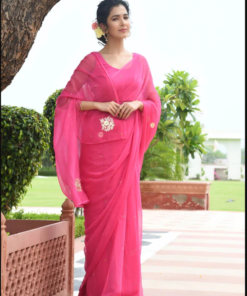 MULMUL SURI FUCHSIA PITTAN WORK CHIFFON SAREE