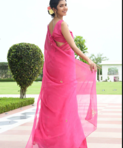 MULMUL SURI FUCHSIA PITTAN WORK CHIFFON SAREE