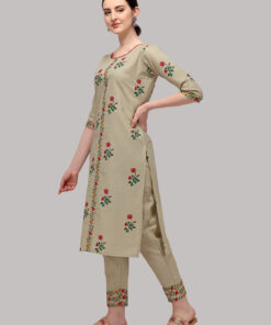 Beige Rubi Cotton Printed Embroidered Casual Wear Kurta Set