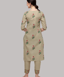 Beige Rubi Cotton Printed Embroidered Casual Wear Kurta Set