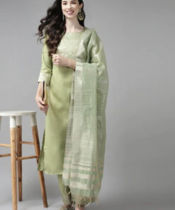 Women Green Yoke Design Regular Kurta with Palazzos & Dupatta