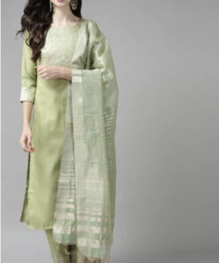 Women Green Yoke Design Regular Kurta with Palazzos & Dupatta