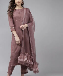 Women Purple Floral Embroidered Regular Kurta