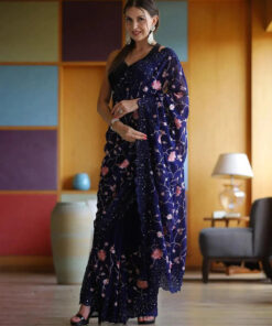 Beautiful Berry Blue Colour Georgette Sequence Embroidery Saree