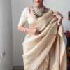 EXCELLENT 1-MINUTE READY TO WEAR BEIGE KANJIVARAM SILK SAREE