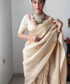 1-MINUTE READY TO WEAR BEIGE KANJIVARAM SILK SAREE