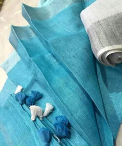 SKY BLUE COLOUR WOMEN'S PLAIN LINEN SAREE WITH PARTY WEAR