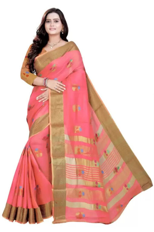 Woven Handloom Pure Cotton Saree  (Pink)