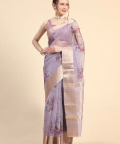 AVANSHEE Floral Printed Zari Organza Saree