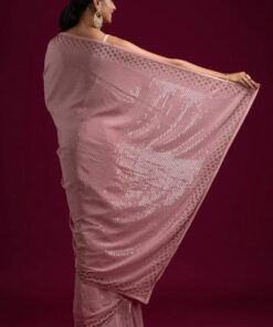 Baby Pink Sequins Semi Crepe Designer Saree