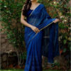 HOUSE OF JAMOTI Classic Blue Shimmer Sequin Saree with Unstitched Blouse