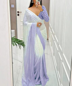 White and Purple shaded georgette mukesh work designer saree