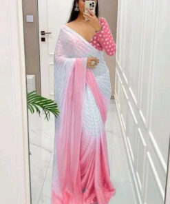 White and Pink shaded georgette mukesh work designer saree