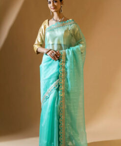 ORGANZA EMBROIDERED SAREE WITH ZARI THREAD