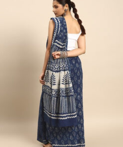 Ethnic Motifs Pure Cotton Block Print Indigo Saree