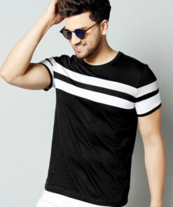 Men Black Striped T-shirt