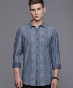 Pure Cotton Self Design Custom Fit Textured Casual Shirt