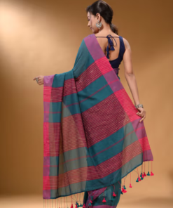 Arhi and Cotton Handspun Soft Pompom Saree with Unstitched Blouse