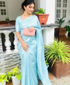 Sky blue Lichi Silk Casual Wear Saree