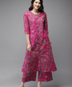 Women Pink Printed Kurta with Palazzos