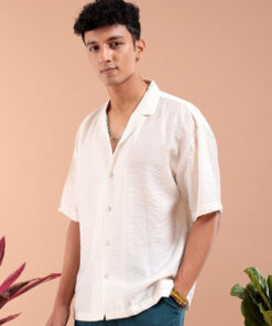 The Indian Garage Co Oversized Textured Cuban Collar Drop-Shoulder Sleeves Casual Shirt