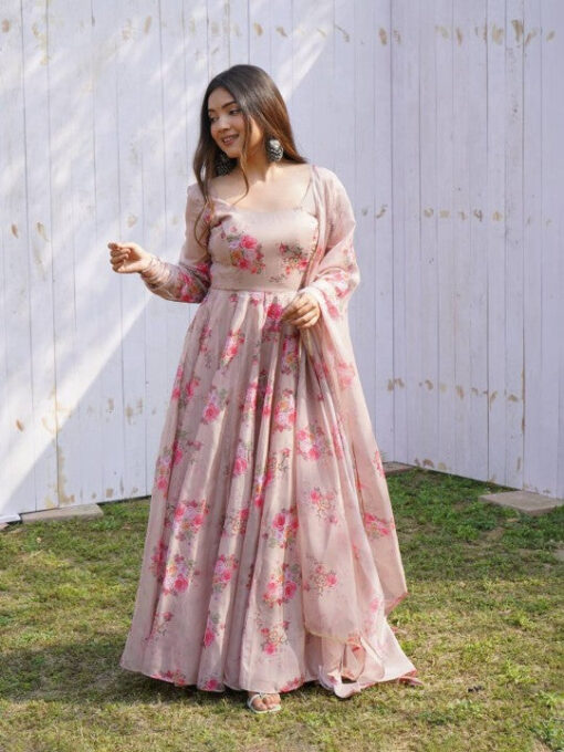 Floral Printed Anarkali Kurta & Dupatta