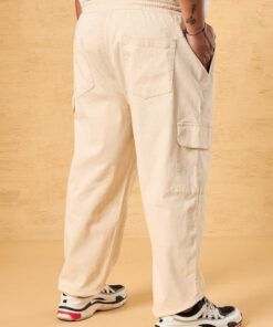 Beige Plus Size Men Mid-Rise Cotton Cargo Carpenter Trousers