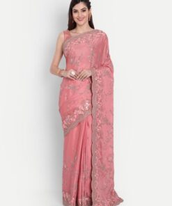 FLORAL EMBROIDERED PURE CREPE SAREE