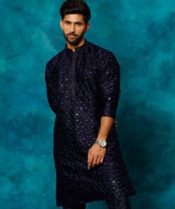 VM  Men Embroidered Silk Blend A-line Kurta