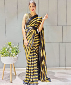 Black And Yellow Georgette Saree With Waist Belt