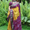 Multi color bandhani saree with khadi printed work