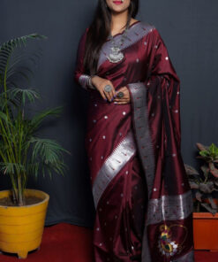 Coffee color soft paithani silk saree with zari weaving work