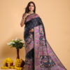 Black color soft banarasi silk saree with zari weaving work