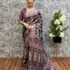 Black and magenta color soft cotton silk saree with digital printed work